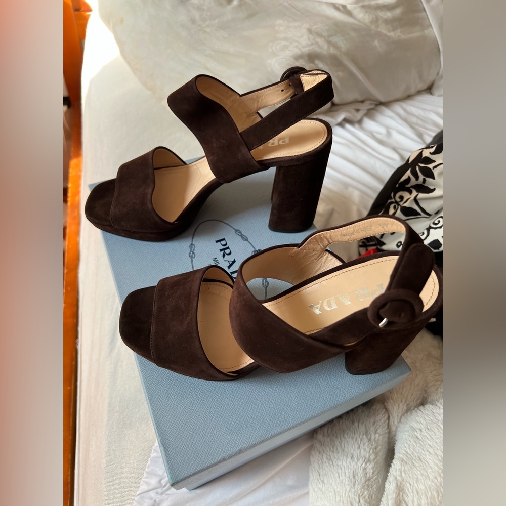 Authentic Prada suede block heels